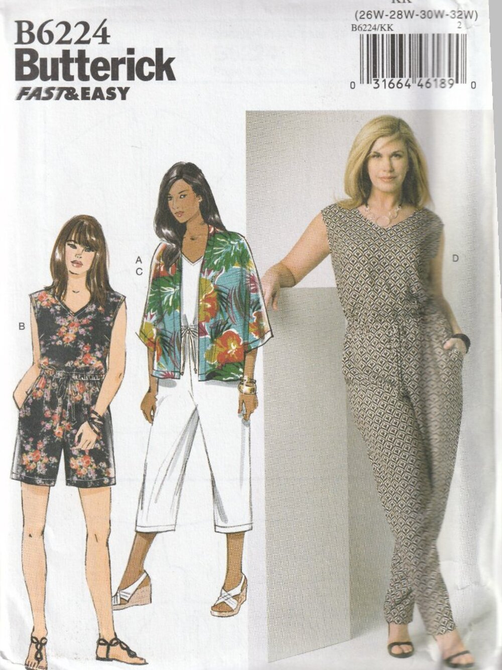 UNCUT Butterick B6224 sewing pattern sizes 26W 28W 30W 32W